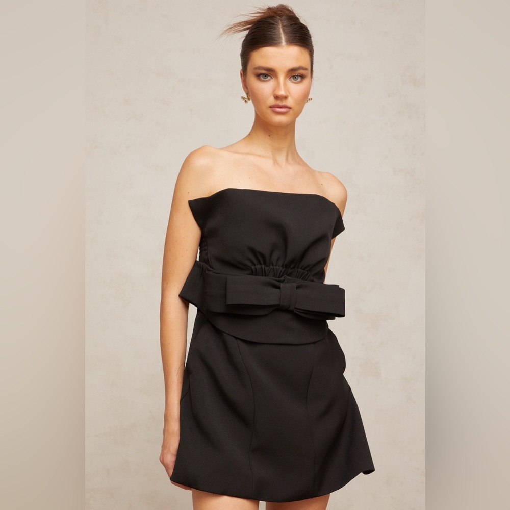 Miss Rosier Caribe black bowknot off-shoulder mini dress NWT